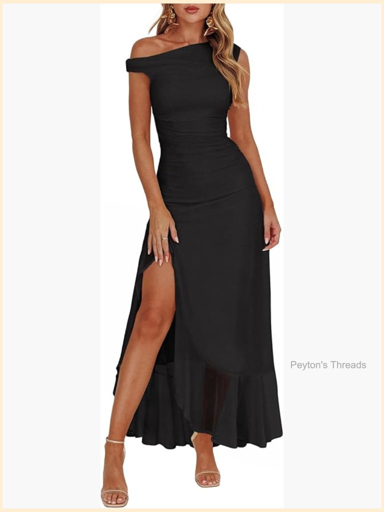 Off Shoulder Formal Bodycon Ruched Maxi Dress With Split